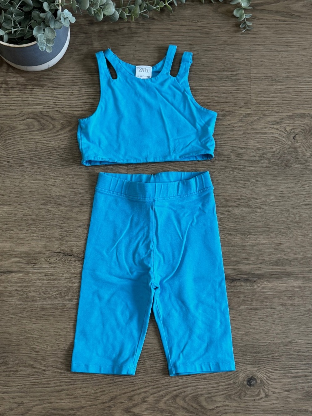 Zara Girls Blue Crop Top Biker Shorts Set Size 6-7